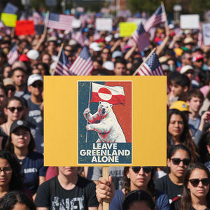 Leave Greenland Alone Protest Sign Polar Bear Holding Flag Greenlanders Supports TS11 Horizontal 18" × 24" Yellow Print Your Wear