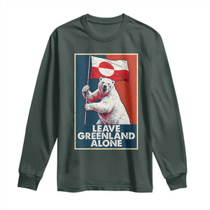 Leave Greenland Alone Long Sleeve Shirt Polar Bear Holding Flag Greenlanders Supports TS11 Dark Forest Green Print Your Wear
