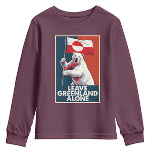 Leave Greenland Alone Youth Sweatshirt Polar Bear Holding Flag Greenlanders Supports TS11 Maroon Print Your Wear