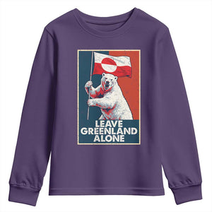Leave Greenland Alone Youth Sweatshirt Polar Bear Holding Flag Greenlanders Supports TS11 Purple Print Your Wear