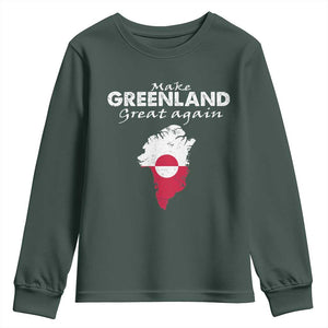 Make Greenland Great Again Youth Sweatshirt Act USA 51st State Greenland TS11 Dark Forest Green Print Your Wear