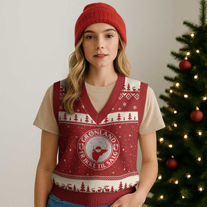 Greenland Is Not For Sale V-Neck Knit Sweater Vest Gronland Er Ikke Til Salg Greenland Protest TS11 Red Beige Print Your Wear
