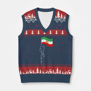 Free Iran V-Neck Knit Sweater Vest Patriotic Iranian Lion and Sun Flag TS11 Navy Red Print Your Wear