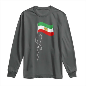 Free Iran Long Sleeve Shirt Patriotic Iranian Lion and Sun Flag TS11 Dark Heather Print Your Wear