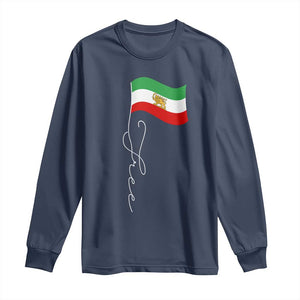 Free Iran Long Sleeve Shirt Patriotic Iranian Lion and Sun Flag TS11 Navy Print Your Wear