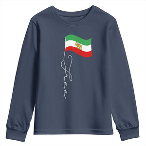 Free Iran Youth Sweatshirt Patriotic Iranian Lion and Sun Flag TS11 Navy Print Your Wear