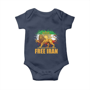Free Iran Baby Onesie Iran Flag Lion And Sun Persian Pride Iranian Protests TS11 Navy Print Your Wear