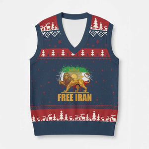 Free Iran V-Neck Knit Sweater Vest Iran Flag Lion And Sun Persian Pride Iranian Protests TS11 Navy Red Print Your Wear