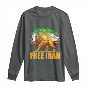 Free Iran Long Sleeve Shirt Iran Flag Lion And Sun Persian Pride Iranian Protests TS11 Dark Heather Print Your Wear