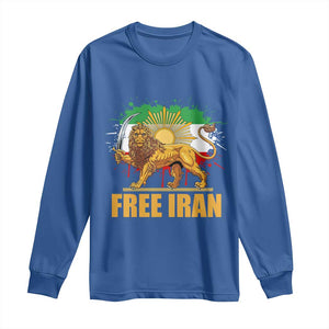 Free Iran Long Sleeve Shirt Iran Flag Lion And Sun Persian Pride Iranian Protests TS11 Royal Blue Print Your Wear