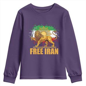 Free Iran Youth Sweatshirt Iran Flag Lion And Sun Persian Pride Iranian Protests TS11 Purple Print Your Wear