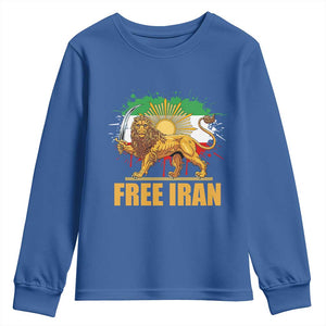 Free Iran Youth Sweatshirt Iran Flag Lion And Sun Persian Pride Iranian Protests TS11 Royal Blue Print Your Wear