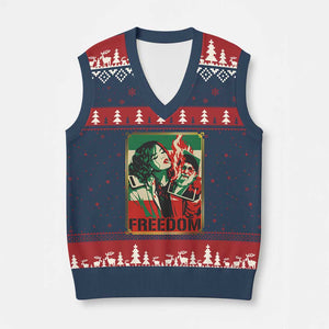 Free Iran Protest V-Neck Knit Sweater Vest Support Women Life Freedom Statement TS11 Navy Red Print Your Wear