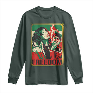 Free Iran Protest Long Sleeve Shirt - Support Women Life Freedom Statement Solidarity Tee TS11 Dark Forest Green Print Your Wear