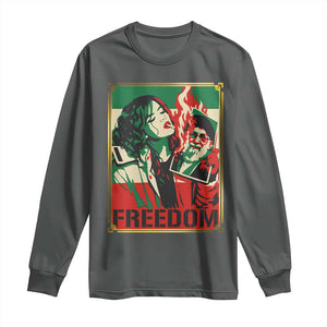 Free Iran Protest Long Sleeve Shirt Support Women Life Freedom Statement TS11 Dark Heather Print Your Wear