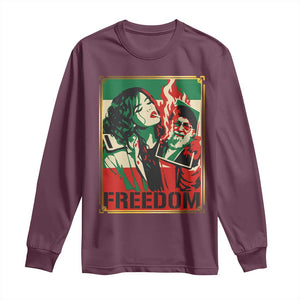 Free Iran Protest Long Sleeve Shirt Support Women Life Freedom Statement TS11 Maroon Print Your Wear