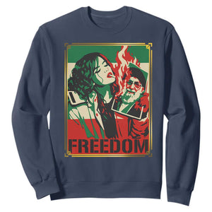 Free Iran Protest Sweatshirt Support Women Life Freedom Statement TS11 Navy Print Your Wear