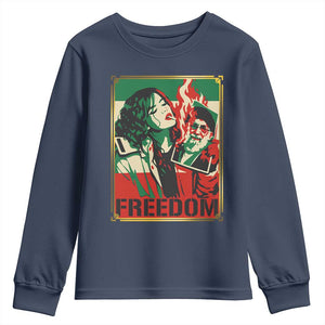 Free Iran Protest Youth Sweatshirt Support Women Life Freedom Statement TS11 Navy Print Your Wear