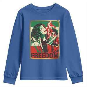 Free Iran Protest Youth Sweatshirt Support Women Life Freedom Statement TS11 Royal Blue Print Your Wear