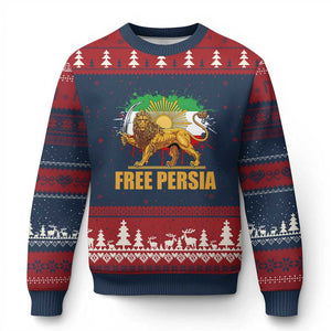 Free Persian Ugly Christmas Sweater Iran Flag Lion And Sun Persian Pride Iranian Protests TS11 Navy Red Print Your Wear