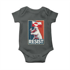 Resist Greenland Polar Bear Holding Flag Art Baby Onesie Resistance Political TS11 Dark Heather Print Your Wear