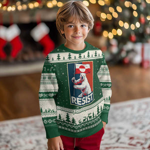 Resist Greenland Polar Bear Holding Flag Art Ugly Christmas Sweater Resistance Political TS11 Forest Green Beige Print Your Wear