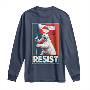 Resist Greenland Polar Bear Holding Flag Art Long Sleeve Shirt Resistance Political TS11 Navy Print Your Wear