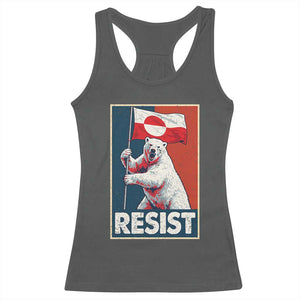Resist Greenland Polar Bear Holding Flag Art Racerback Tank Top Resistance Political TS11 Dark Heather Print Your Wear