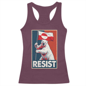 Resist Greenland Polar Bear Holding Flag Art Racerback Tank Top Resistance Political TS11 Maroon Print Your Wear