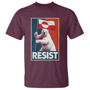 Resist Greenland Polar Bear Holding Flag Art T Shirt Resistance Political TS11 Maroon Print Your Wear