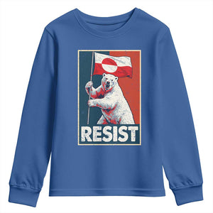 Resist Greenland Polar Bear Holding Flag Art Youth Sweatshirt Resistance Political TS11 Royal Blue Print Your Wear