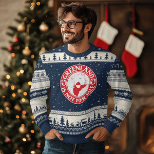 Greenland Is Not For Sale Ugly Christmas Sweater Political Statement Arms of Greenland TS11 Navy Beige Print Your Wear