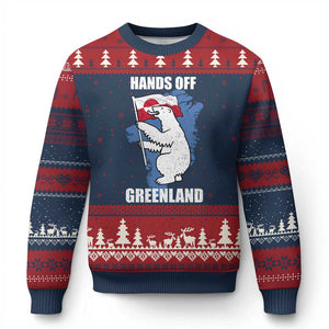 Hands Off Greenland Protest Ugly Christmas Sweater Support Greenland Bear Holding Flag TS11 Navy Red Print Your Wear
