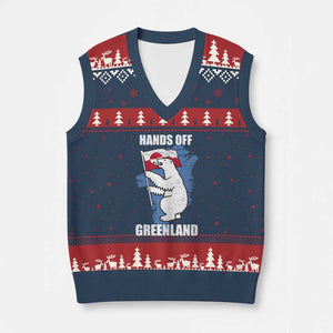 Hands Off Greenland Protest V-Neck Knit Sweater Vest Support Greenland Bear Holding Flag TS11 Navy Red Print Your Wear