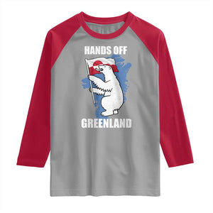 Hands Off Greenland Protest Raglan Shirt Support Greenland Bear Holding Flag TS11 Sport Gray Red Print Your Wear