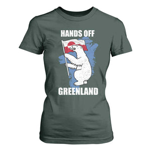 Hands Off Greenland Protest T Shirt For Women Support Greenland Bear Holding Flag TS11 Dark Forest Green Print Your Wear