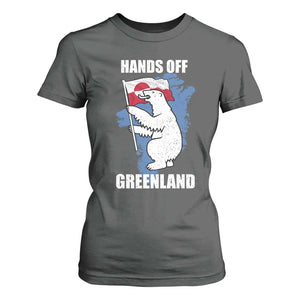 Hands Off Greenland Protest T Shirt For Women Support Greenland Bear Holding Flag TS11 Dark Heather Print Your Wear