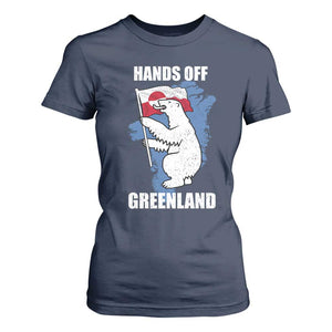 Hands Off Greenland Protest T Shirt For Women Support Greenland Bear Holding Flag TS11 Navy Print Your Wear