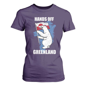 Hands Off Greenland Protest T Shirt For Women Support Greenland Bear Holding Flag TS11 Purple Print Your Wear