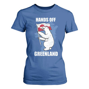 Hands Off Greenland Protest T Shirt For Women Support Greenland Bear Holding Flag TS11 Royal Blue Print Your Wear