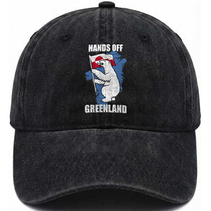Hands Off Greenland Protest Washed Cotton Baseball Cap Support Greenland Bear Holding Flag TS11 Print Your Wear