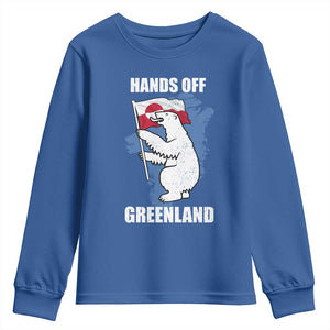 Hands Off Greenland Protest Youth Sweatshirt Support Greenland Bear Holding Flag TS11 Royal Blue Print Your Wear