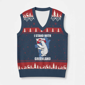 I Stand With Greenland V-Neck Knit Sweater Vest Polar Bear Greenland Protest TS11 Navy Red Print Your Wear