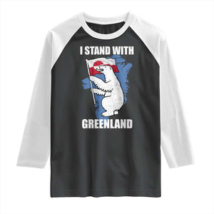 I Stand With Greenland Raglan Shirt Polar Bear Greenland Protest TS11 Black White Print Your Wear