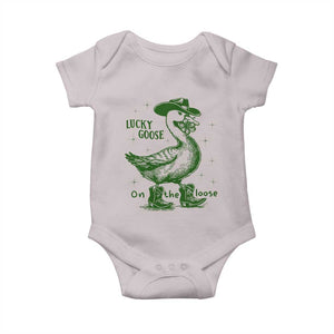 Funny St Patrick's Day Lucky Goose On The Loose Baby Onesie Cowboy Goose Shamrock TS11 Ice Gray Print Your Wear