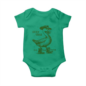 Funny St Patrick's Day Lucky Goose On The Loose Baby Onesie Cowboy Goose Shamrock TS11 Irish Green Print Your Wear