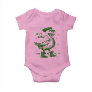 Funny St Patrick's Day Lucky Goose On The Loose Baby Onesie Cowboy Goose Shamrock TS11 Light Pink Print Your Wear