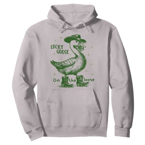 Funny St Patrick's Day Lucky Goose On The Loose Hoodie Cowboy Goose Shamrock TS11 Ice Gray Print Your Wear