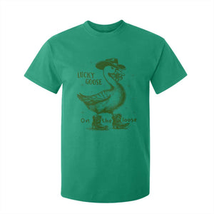 Funny St Patrick's Day Lucky Goose On The Loose T Shirt For Kid Cowboy Goose Shamrock TS11 Irish Green Print Your Wear