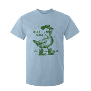 Funny St Patrick's Day Lucky Goose On The Loose T Shirt For Kid Cowboy Goose Shamrock TS11 Light Blue Print Your Wear